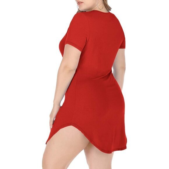 Women's 2XL Red Mini Dress Plus Size Short‎ Sleeve Bodycon Mini Dress - Picture 3 of 7